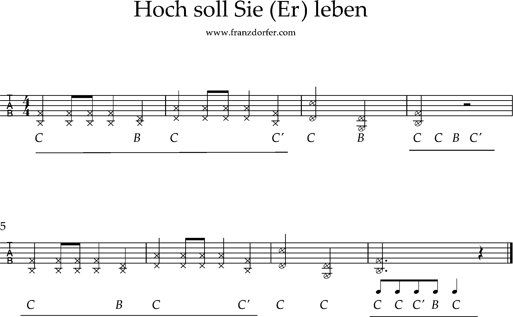 quetschn, Ziachnoten, Griffschrift, Hoch soll er leben steirische lernen- Hoch soll er leben